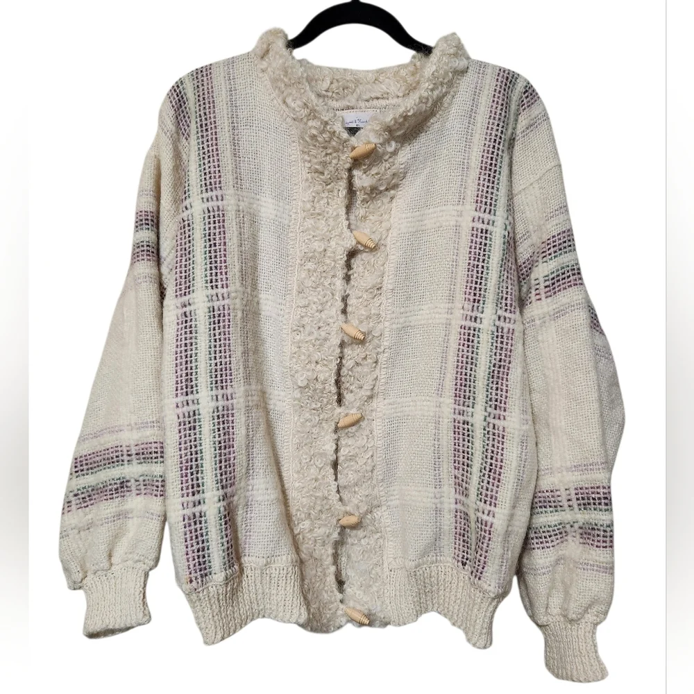 Vintage Handwoven 100% Wool Knit One of a Kind Cardigan Size Large